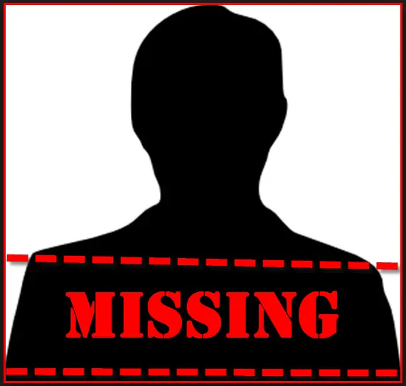 Silhouette of a missing person with bold red title