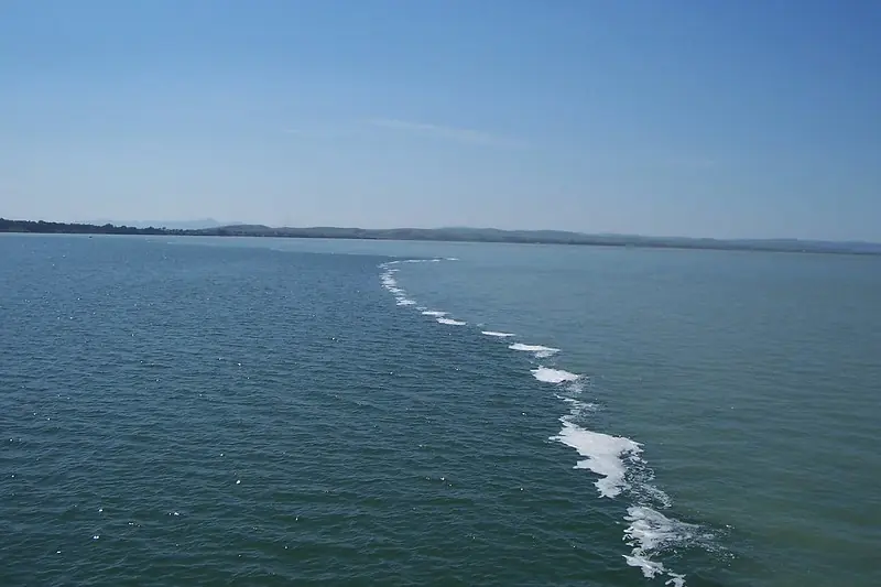 Visible boundary where saltwater and freshwater meet in the ocean