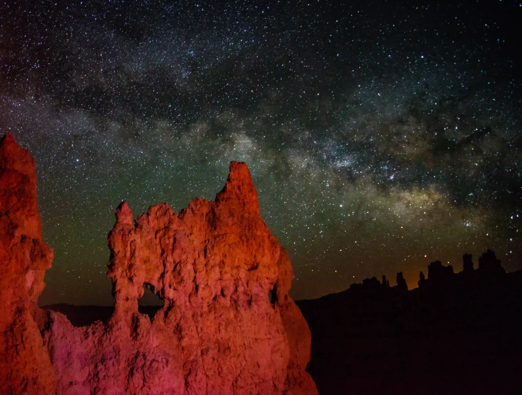 Milky Way shining above Bryce Canyon National Park at night