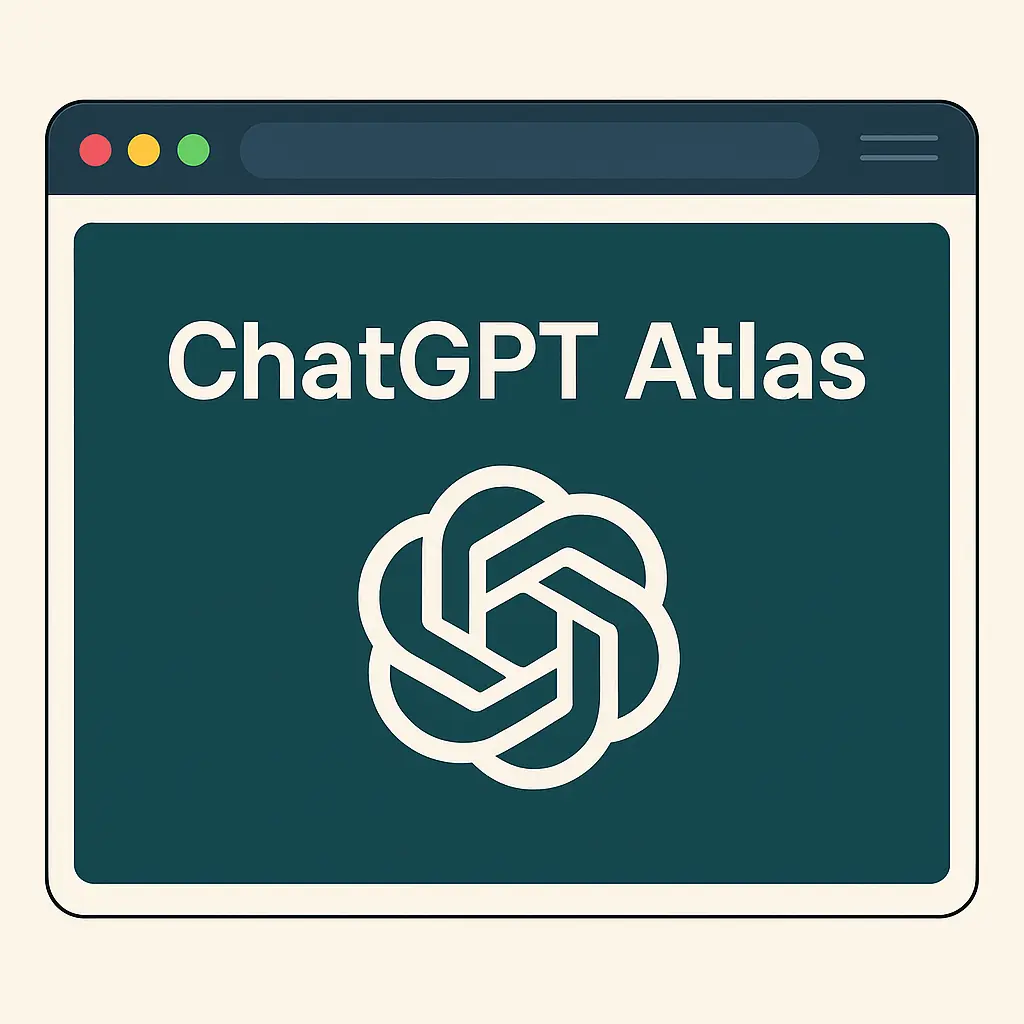 AI-generated illustration of the ChatGPT Atlas browser window with the OpenAI logo