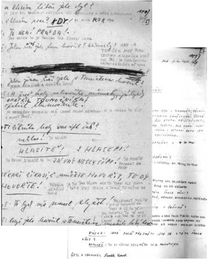 Handwritten interrogation notes from the first interview with Karel Novák conducted by Czechoslovak authorities
