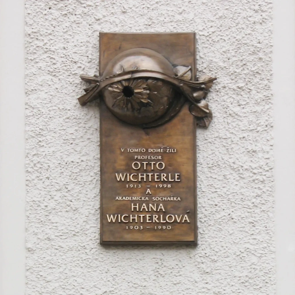 Memorial plaque on the former home of Otto Wichterle in the Czech Republic