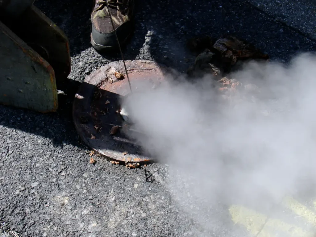 Smoke rising from a monitoring hole of the Centralia underground coal fire in Pennsylvania